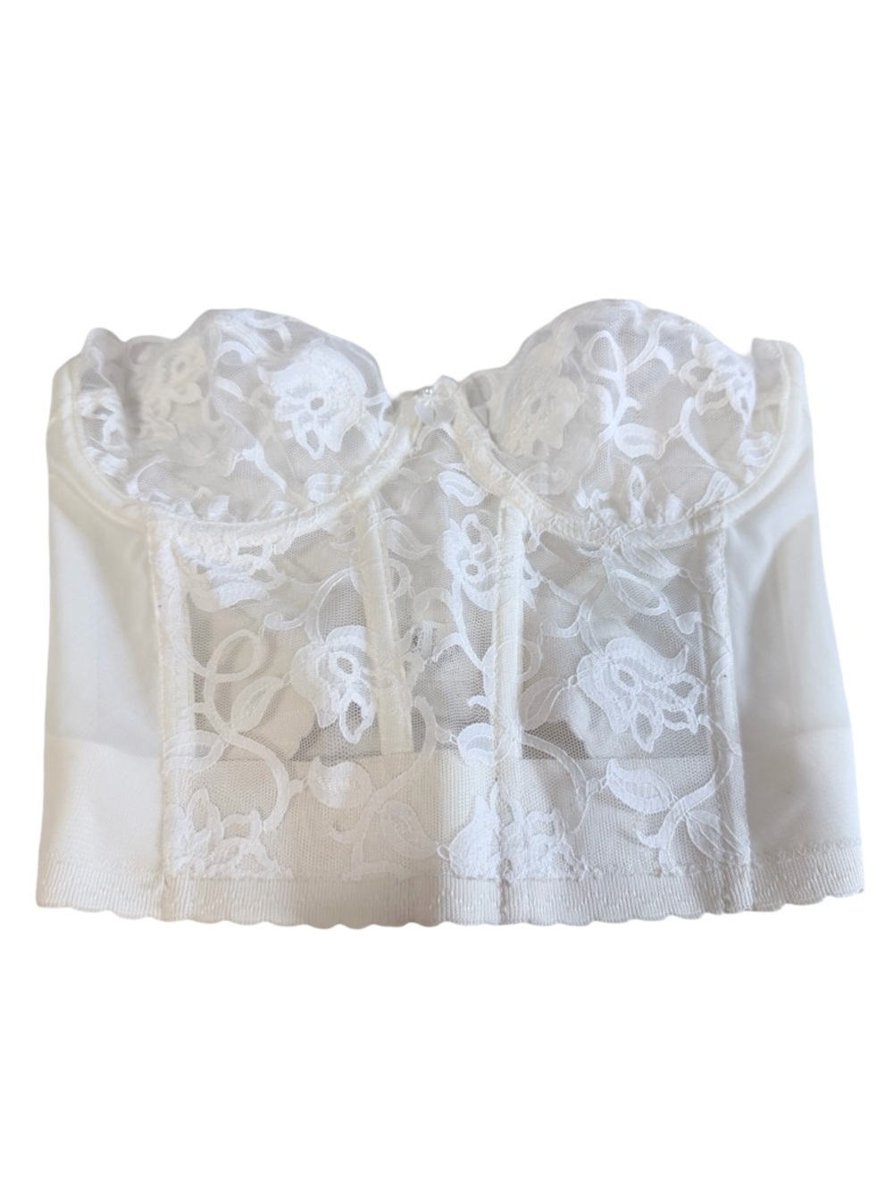 Vintage Union Made White Lace Longline Strapless Bustier - Women Intimates